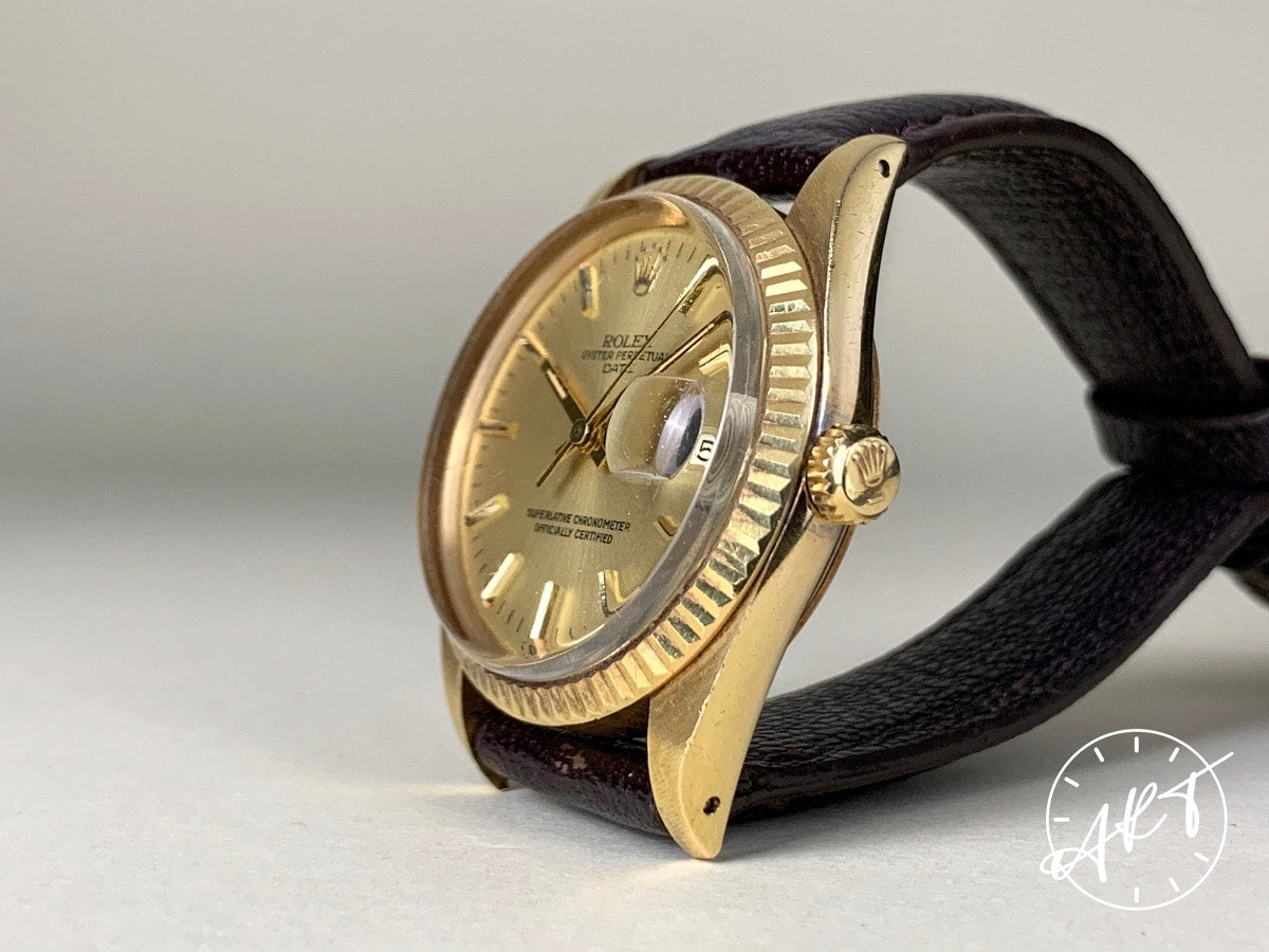 1982 Rolex Oyster Perpetual Date Gold Dial 18K Gold Auto Watch 15038 in FULL SET