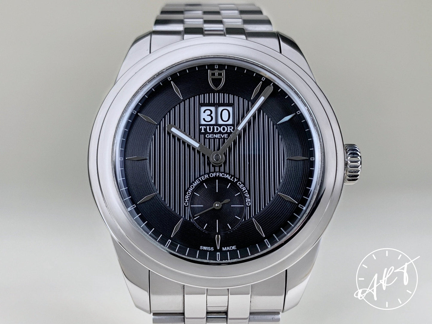 Tudor Glamour Double Date Big Date Black Dial SS Auto Watch 57100 w/ Box