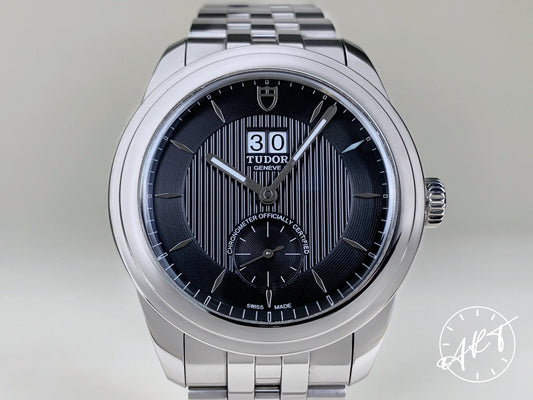 Tudor Glamour Double Date Big Date Black Dial SS Auto Watch 57100 w/ Box