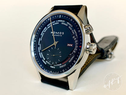 NOMOS Glashutte Zurich Weltzeit Worldtime Black Dial Amsterdam Ltd Watch BP