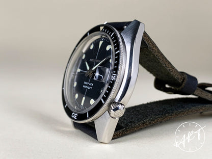 Vintage 1970 Accutron Deep Sea 666 Feet 218 Black Dial SS Tuning Fork Watch BP