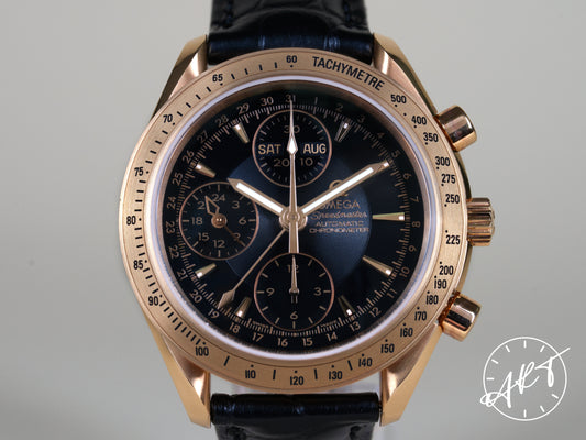 Omega Speedmaster Triple Date Chrono Black Dial 18K RG Watch BP