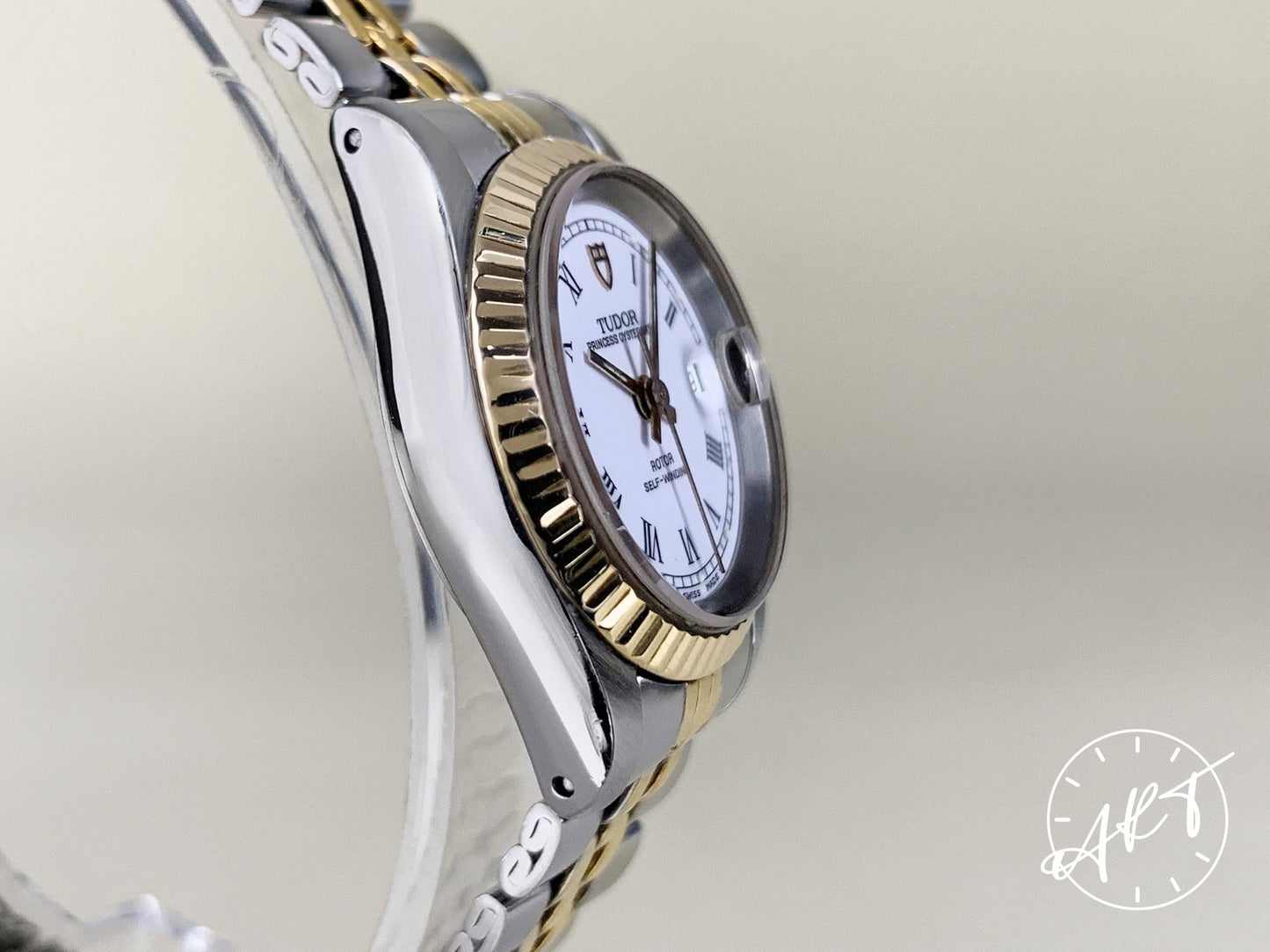 Tudor Princess OysterDate White Roman Dial 18K Gold & SS Ladies Watch 92413N