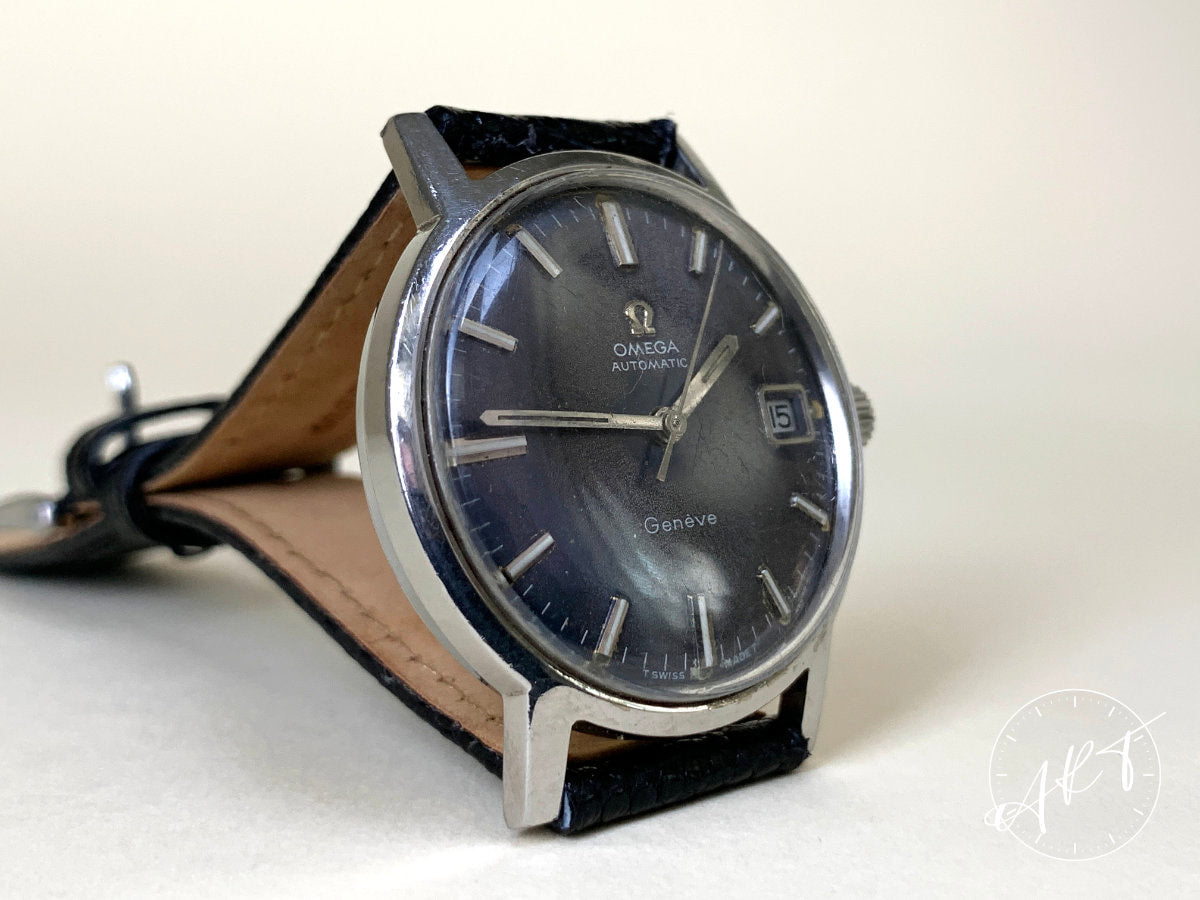 Vintage Omega Geneve Cal 565 Blue Tropical Dial SS Auto Watch 166.07