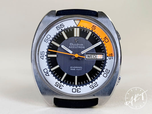 1970 Accutron Snorkel Orange & White Bezel Multicolor Dial Tuning Fork Watch
