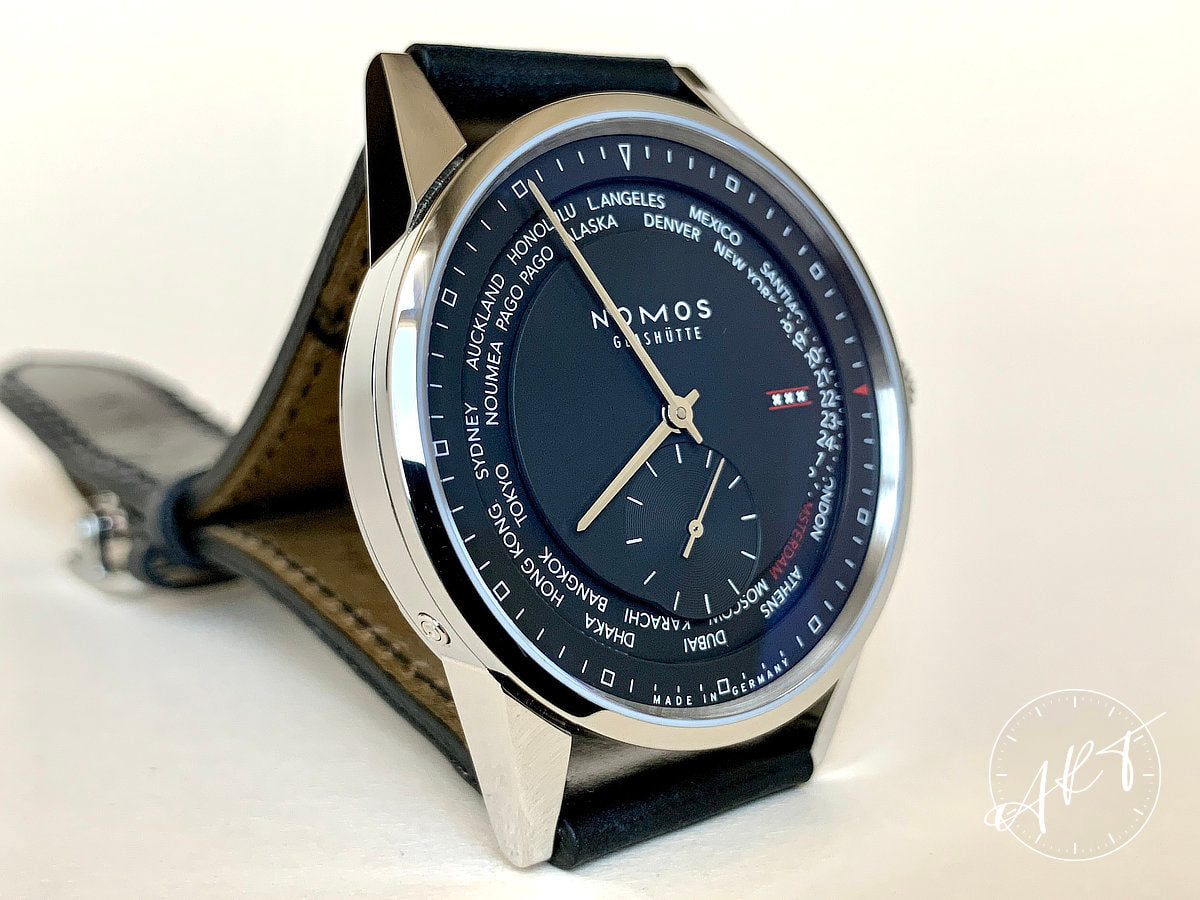 NOMOS Glashutte Zurich Weltzeit Worldtime Black Dial Amsterdam Ltd Watch BP
