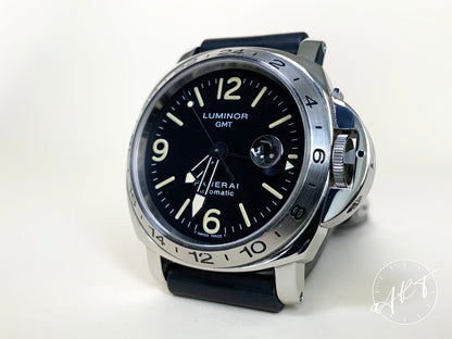 1998 Panerai PAM 23 Luminor GMT Black Dial SS Auto Diver Watch PAM00023 w/ B&P