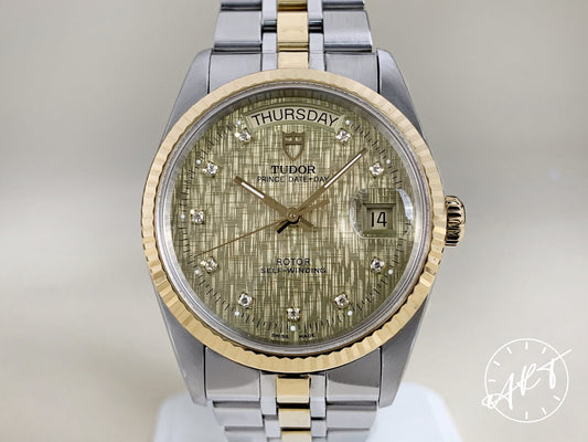 Tudor Prince Day-Date Champagne Diamond Dial 18K Gold & SS Watch 76213