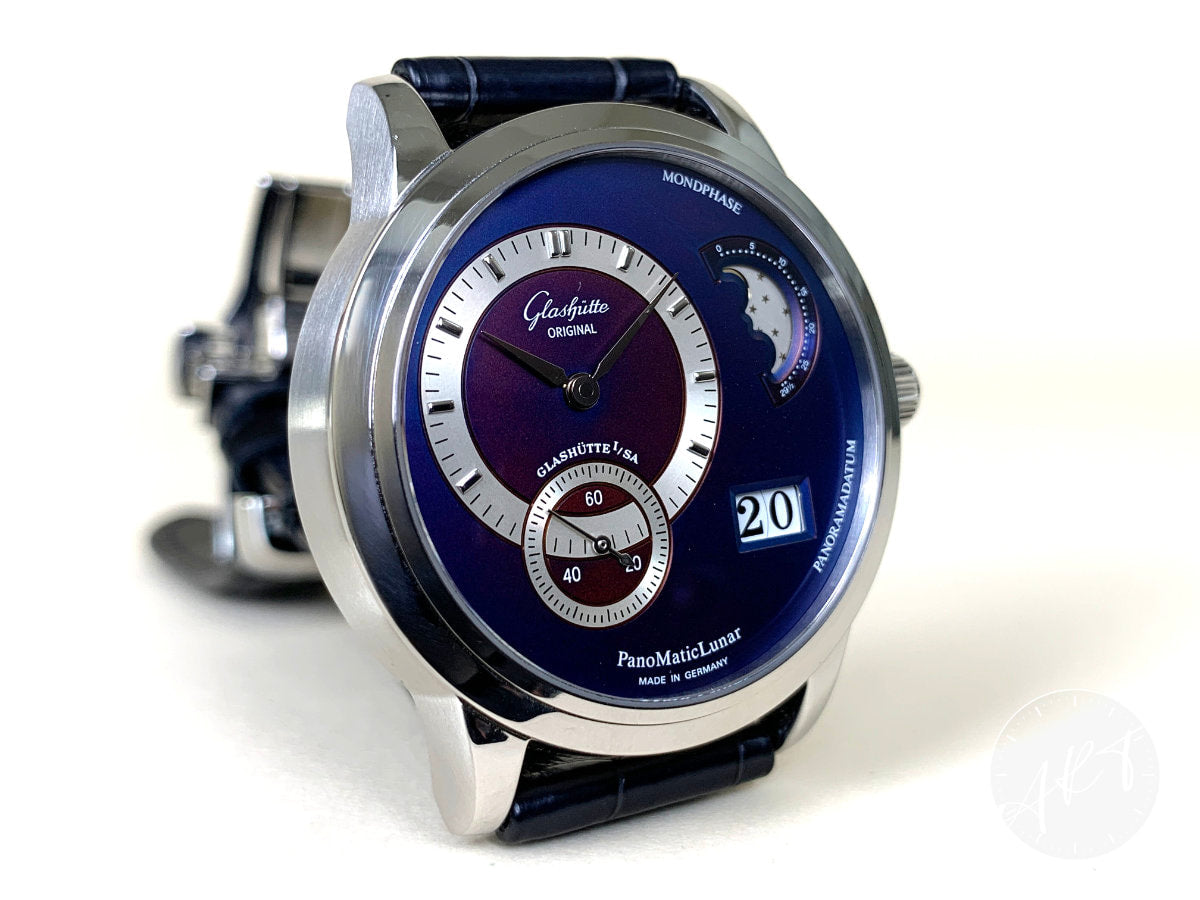 Glashütte Original PanoMaticLunar Blue Dial Stainless Steel Auto Watch w/ B&P