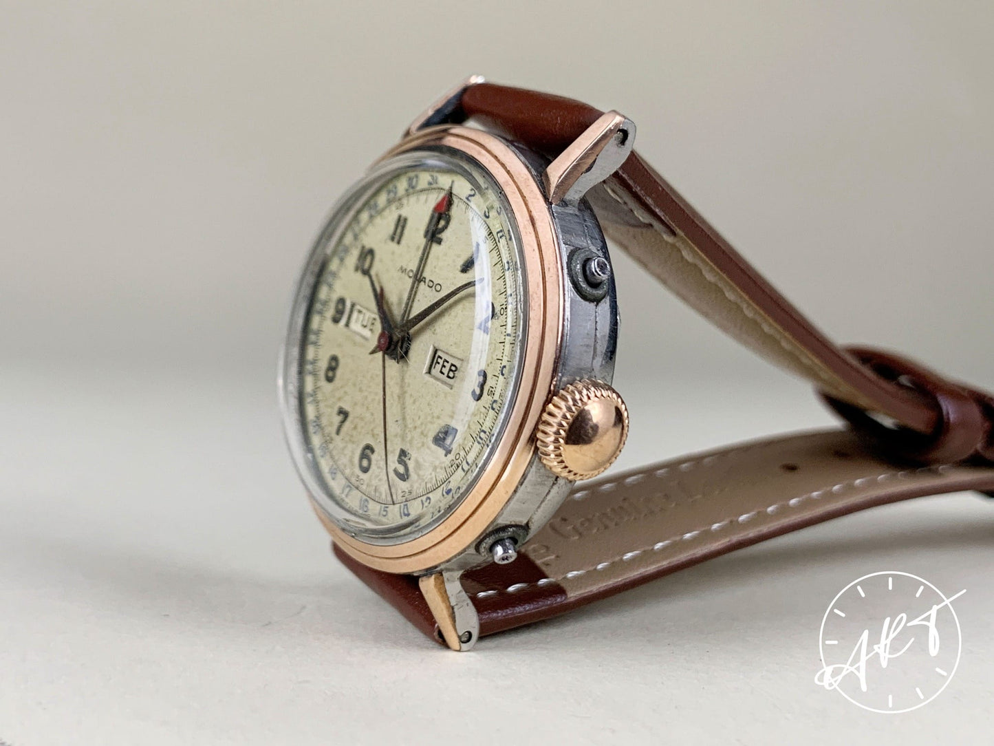 Vintage Movado Triple Date Champagne Dial RG Rose Gold Plated & SS Manual Watch