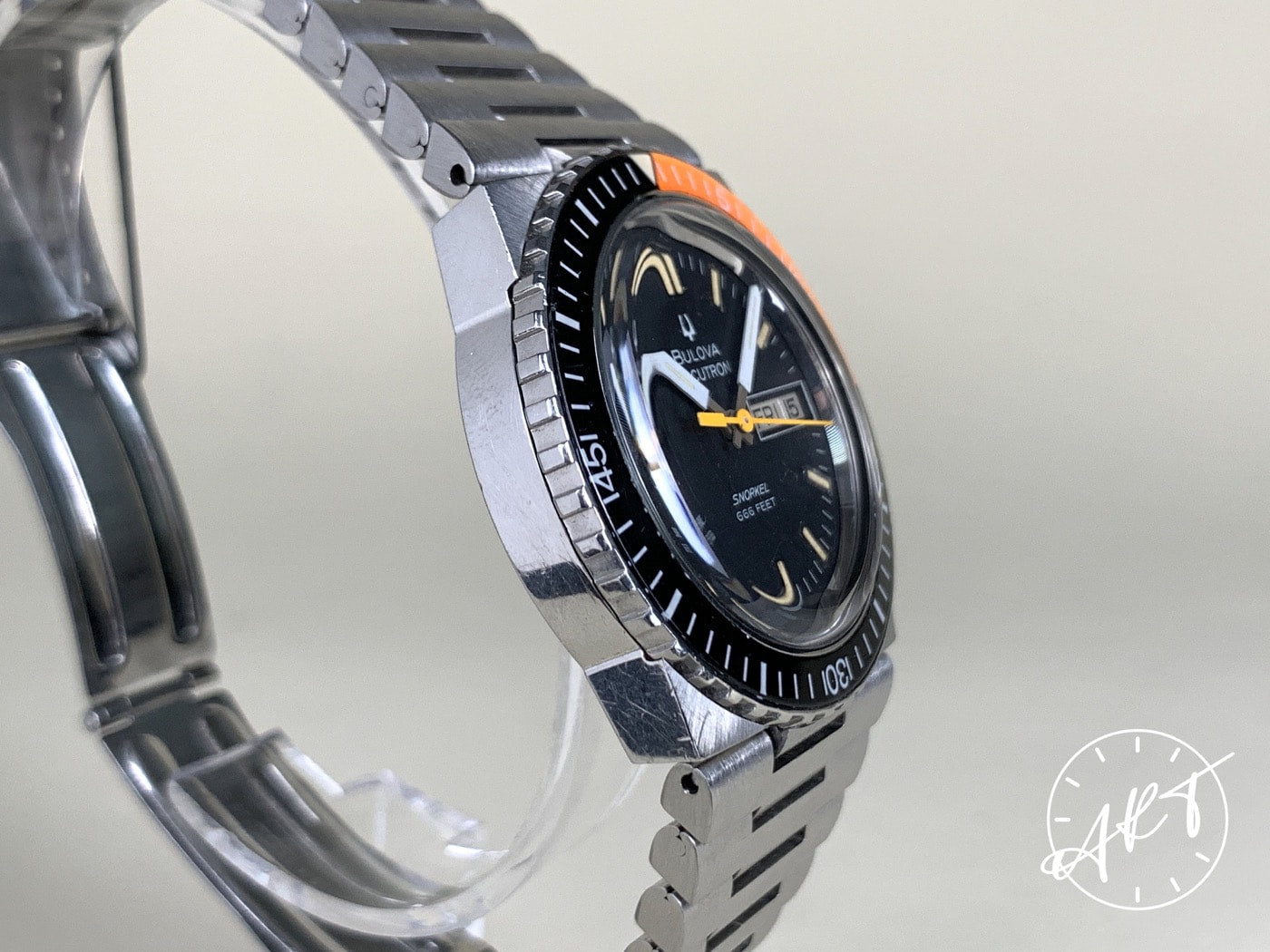 Vintage Accutron Snorkel Black & Orange Bezel Black Dial Tuning Fork Euro Edition Watch