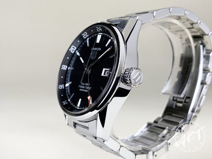 Tag Heuer Carrera Cal 7 Twin Time Black Dial SS Auto Watch WAR2010 w/ B&P