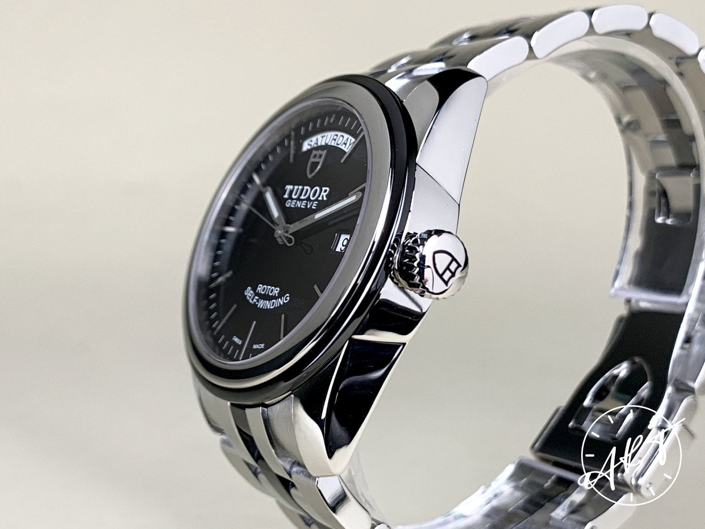 Tudor Glamour Day-Date Black Dial Stainless Steel Auto Watch 56010N in FULL SET