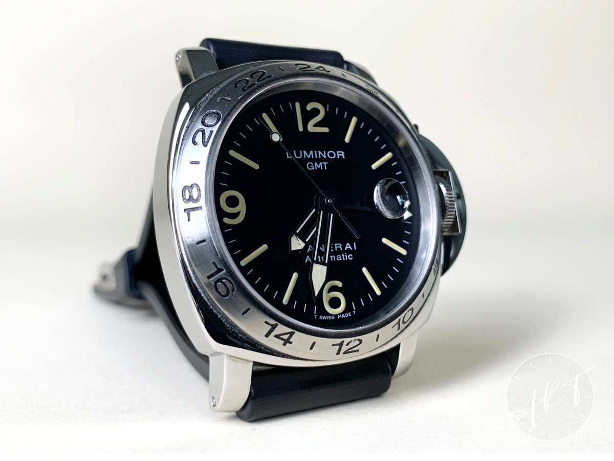1998 Panerai PAM 23 Luminor GMT Black Dial SS Auto Diver Watch PAM00023 w/ B&P