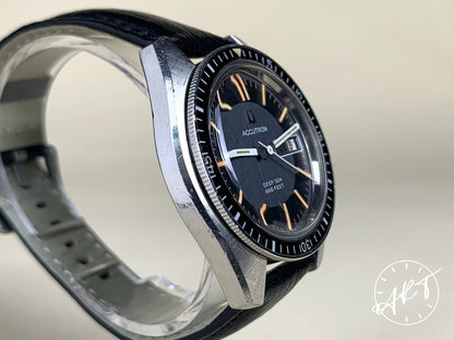 Vintage 1971 Accutron Deep Sea 666 Feet Black & Gray Dial SS Tuning Fork Watch