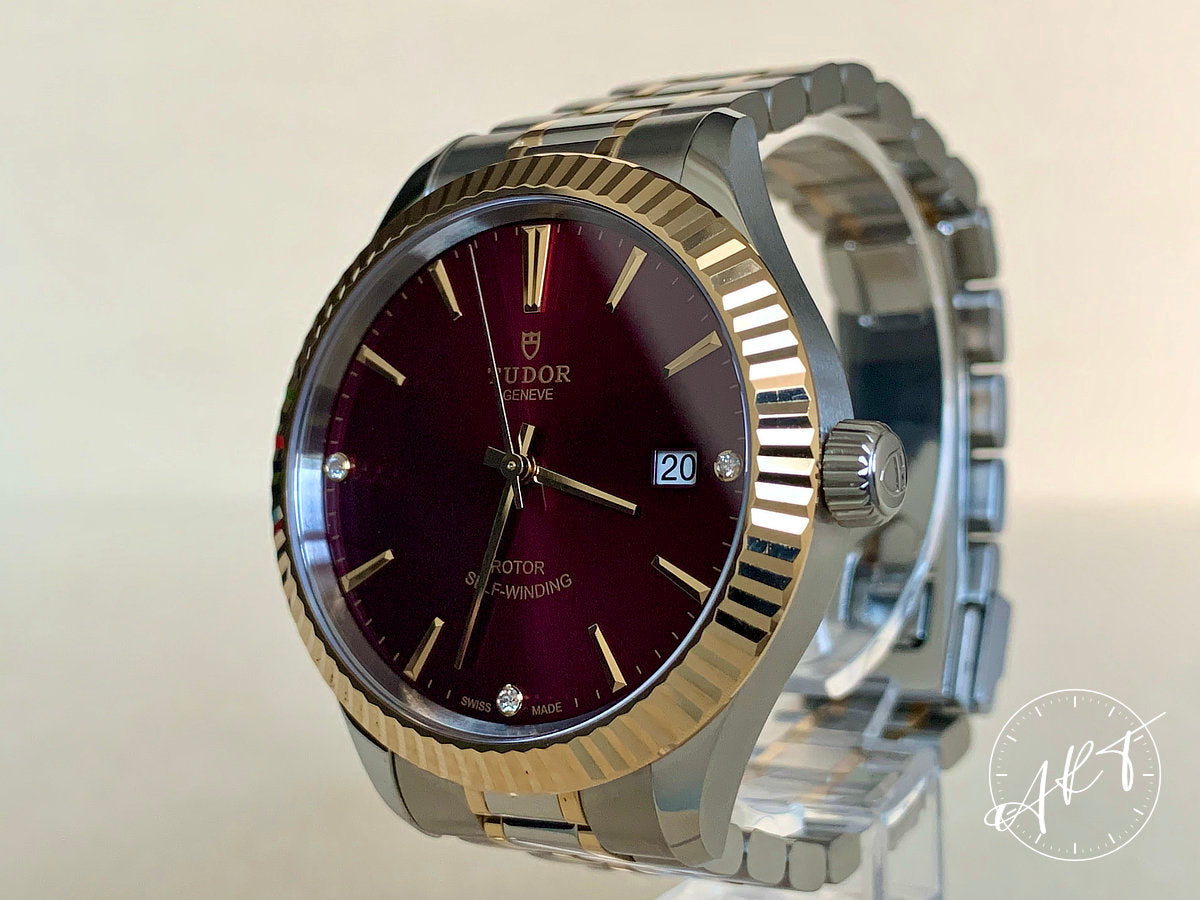 NEW Tudor Classic Date Bordeaux Dial Two-Tone 18K Gold & SS Watch 12513 w/ Paper