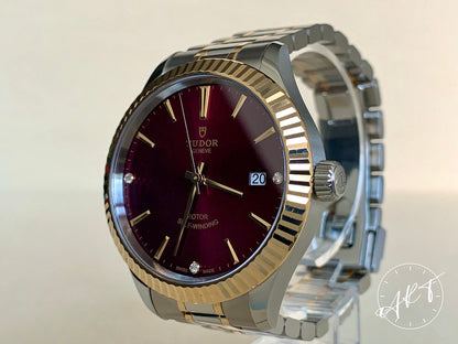 NEW Tudor Classic Date Bordeaux Dial Two-Tone 18K Gold & SS Watch 12513 w/ Paper