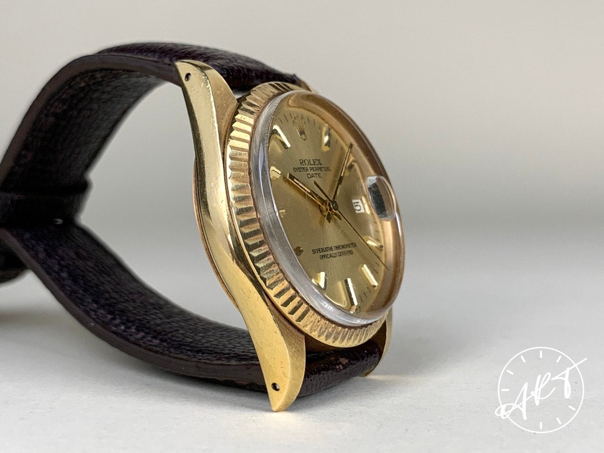1982 Rolex Oyster Perpetual Date Gold Dial 18K Gold Auto Watch 15038 in FULL SET