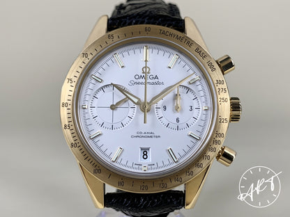 Omega Speedmaster '57 Cal 9301 Chrono Silver Dial Gold 18K Gold Auto Watch w/ BP