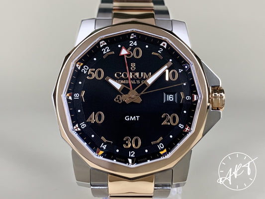 Corum Admiral's Cup GMT RG Bezel Black Dial 18K RG & SS Watch BP