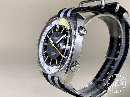 1970s Accutron Snorkel Yellow & White Bezel Multicolor Dial Tuning Fork Watch