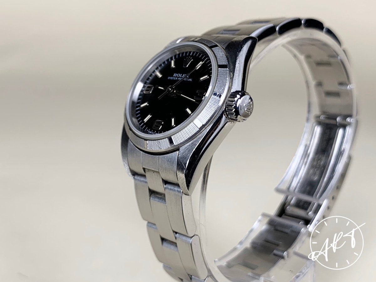 1997 Rolex Oyster Perpetual Black T Dial Ladies Watch 67230 w/ Paper + Receipt