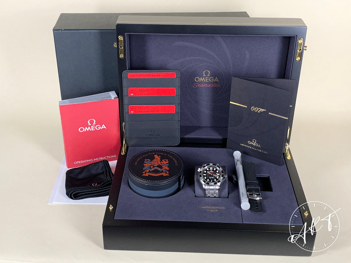 NEW Omega Seamaster Diver 300M Black Dial SS Auto James Bond Ltd Ed Watch w/ B&P