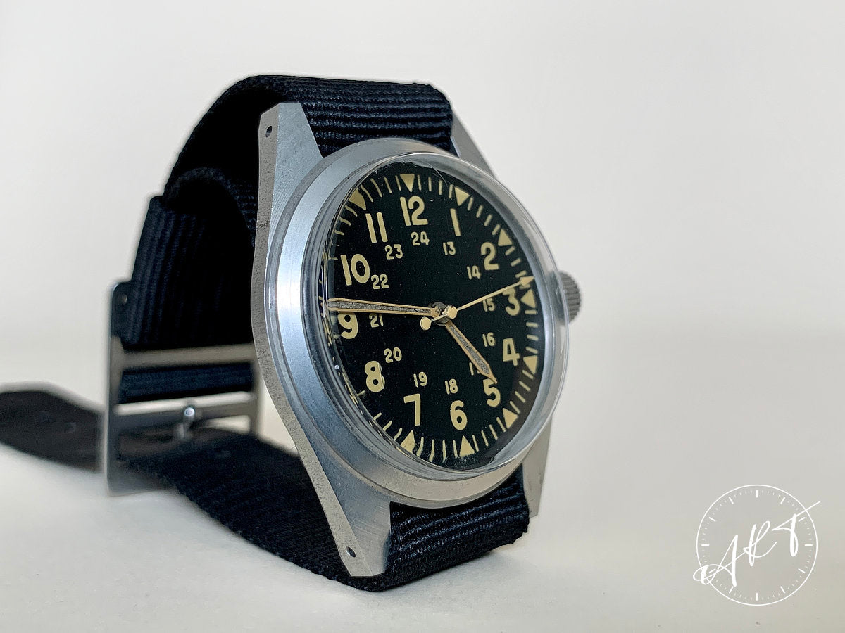 Vintage 1972 Benrus Black Dial Military Watch Vietnam War Era *MILITARY ISSUE*