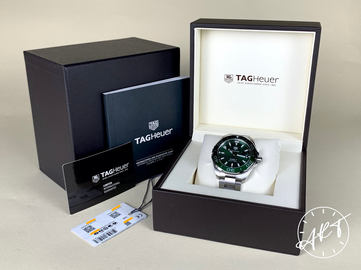 TAG Heuer Aquaracer Cal 5 Green Dial SS Auto Green "Hulk" Diver Watch w/ B&P