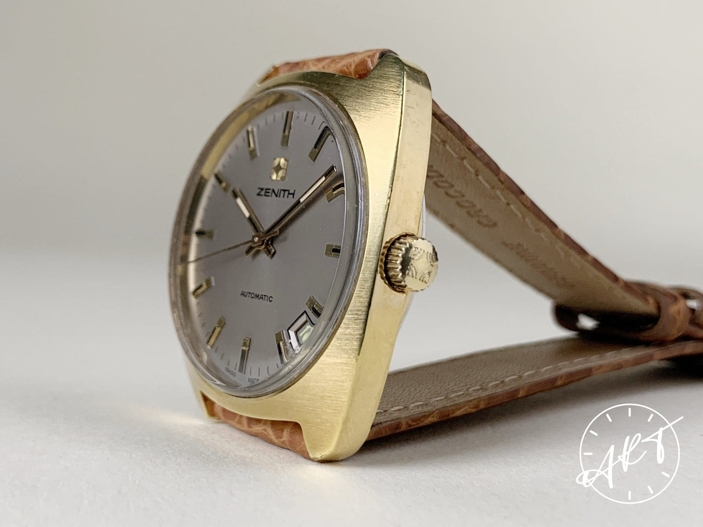 Vintage 1970s Zenith Cal 2562 PC Gray Dial Gold Gold Plated & SS Auto Watch