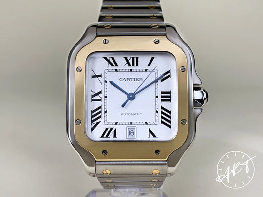 Cartier Santos de Cartier Gold Bezel Silver Dial 18K Gold & SS Watch W2SA0006 BP