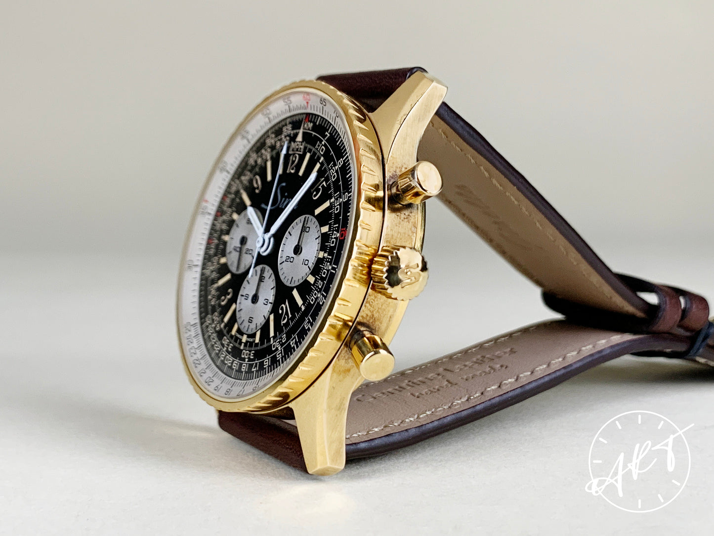 Sinn Navigation Chrono Inverted Panda Dial Gold Plated & SS Pilot Watch BP