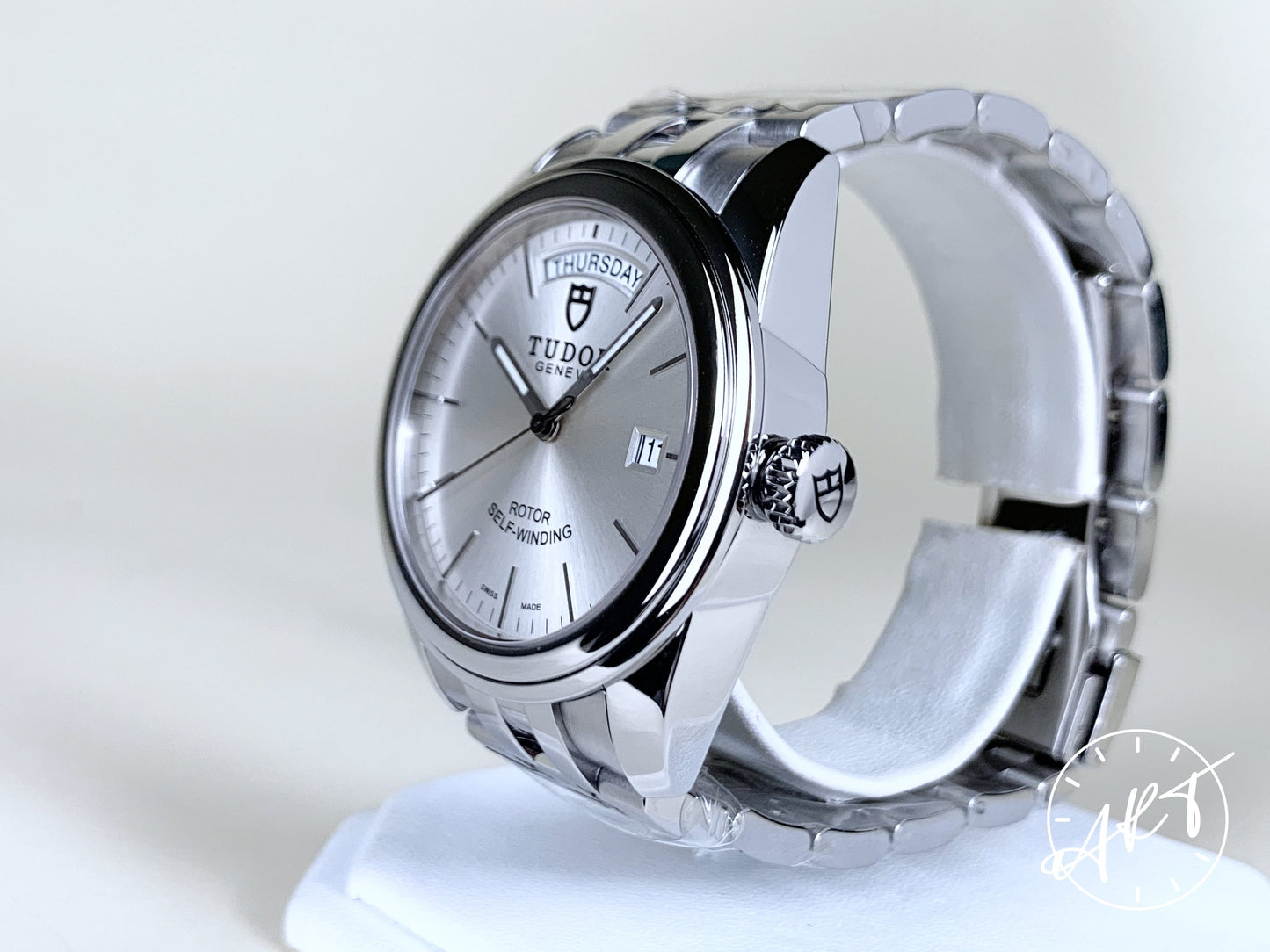 Tudor Glamour Day-Date Silver Dial Stainless Steel Automatic Watch 56000 w/ Box