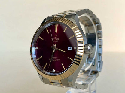 NEW Tudor Classic Date Bordeaux Dial Two-Tone 18K Gold & SS Watch 12513 w/ Paper