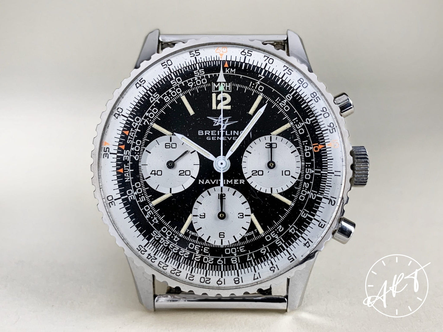 Vintage 1971 Breitling Navitimer Chrono Black T Dial SS Manual Pilot Watch 806