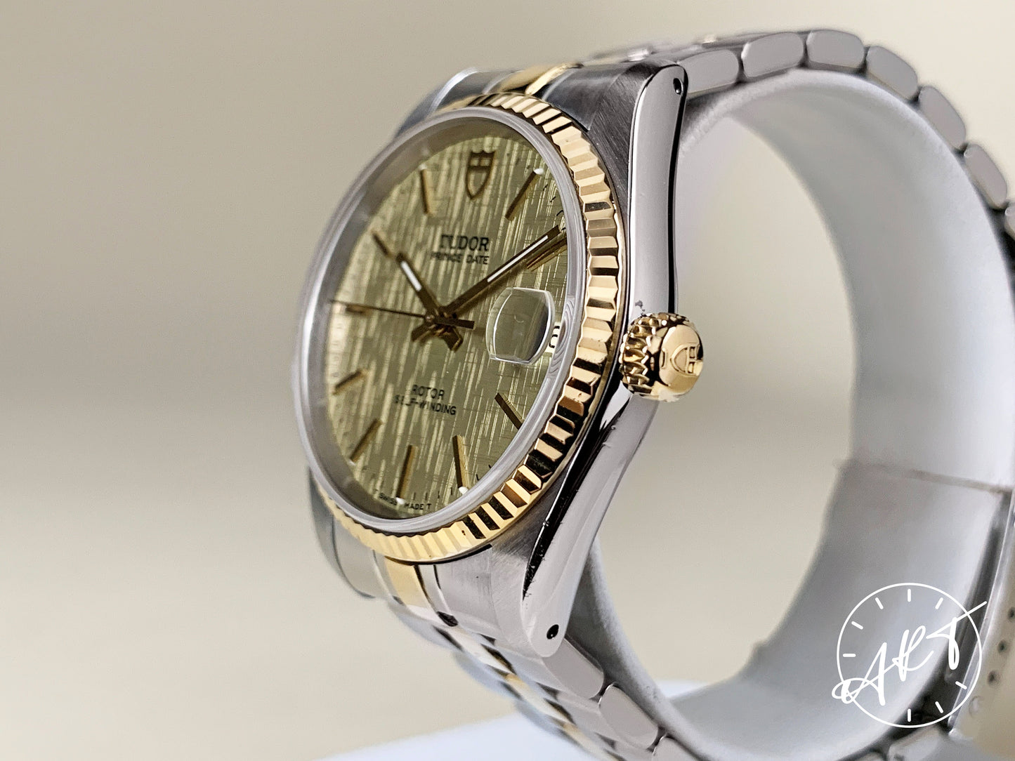 1998 Tudor Prince Date Gold Linen Dial 18K Gold & SS Ladies Watch 72033 BP