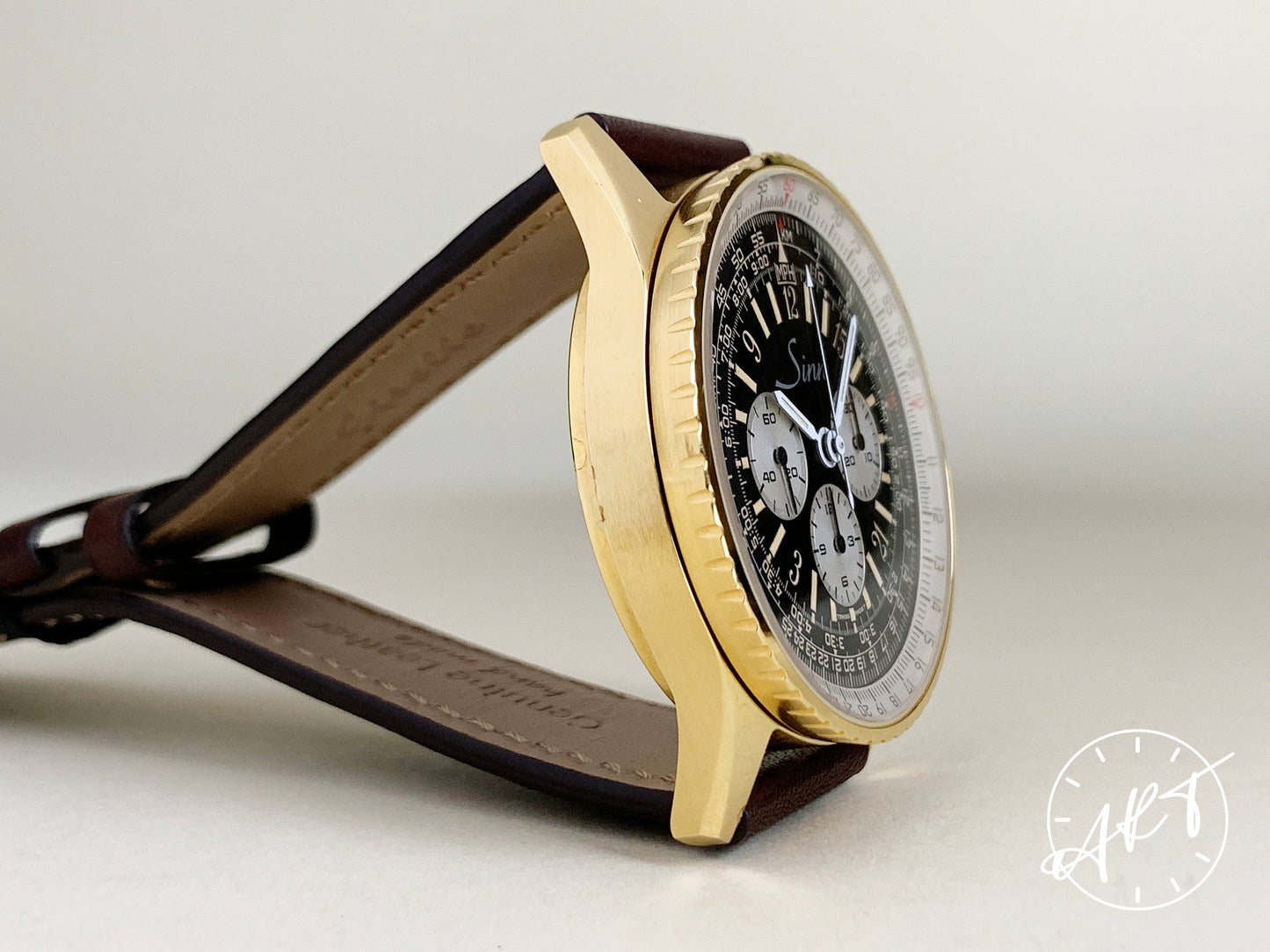 Sinn Navigation Chrono Inverted Panda Dial Gold Plated & SS Pilot Watch BP