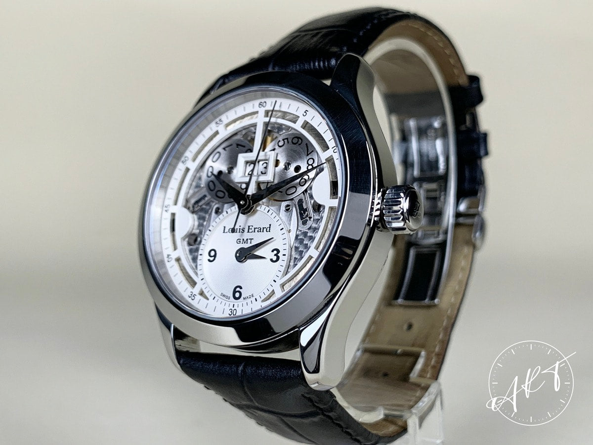 Louis Erard 1931 Dual Time Grande Date White Dial SS Auto Watch 94205 w/ B&P