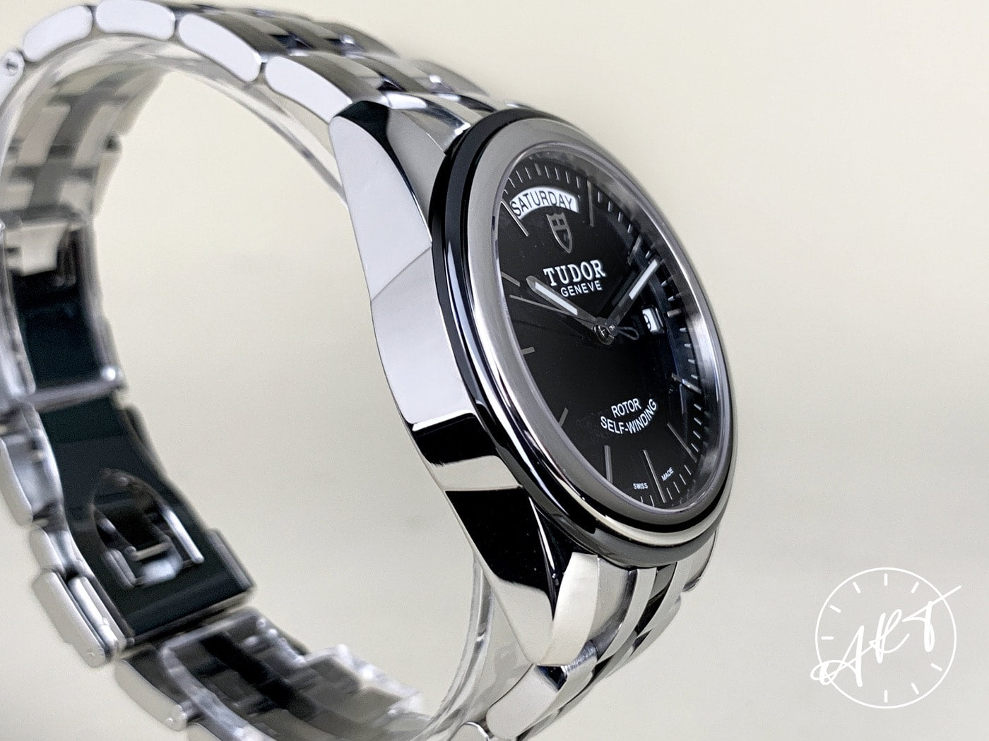 Tudor Glamour Day-Date Black Dial Stainless Steel Auto Watch 56010N in FULL SET