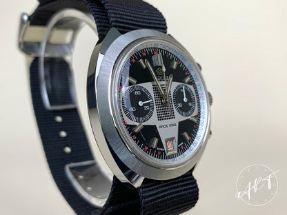NOS Vintage 1970s Titoni Race King Val 7734 Chrono Black Dial SS Manual Watch