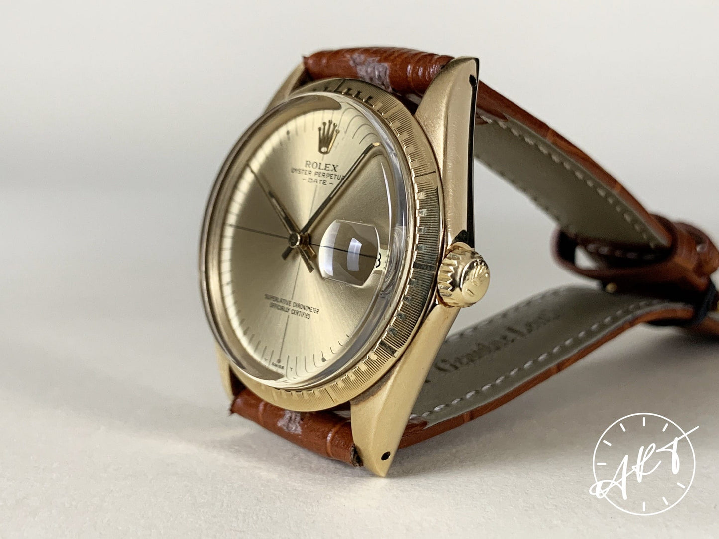 Vintage 1972 Rolex Oyster Perpetual Date Gold Dial “Zephyr” 14K Gold Watch 1512