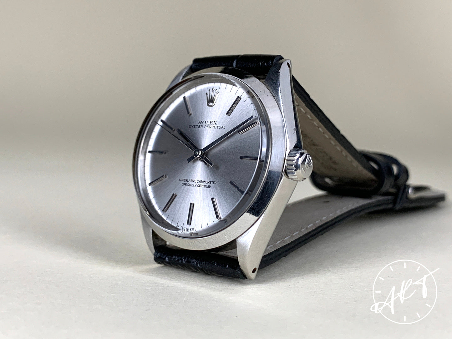 1972 Rolex Oyster Perpetual 34 Silver Sigma Dial SS Auto Watch 1002 w/ Paper