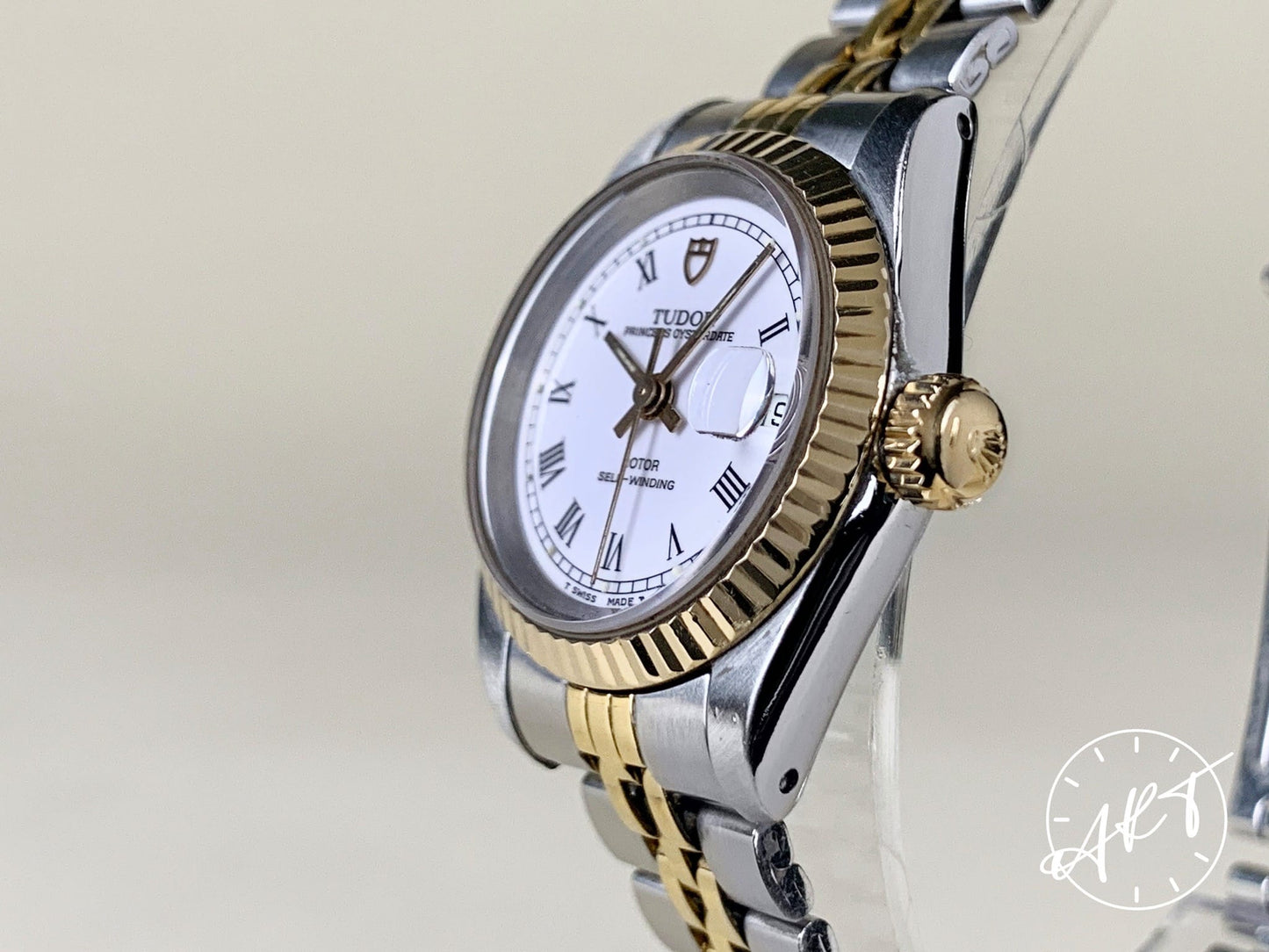 Tudor Princess OysterDate White Roman Dial 18K Gold & SS Ladies Watch 92413N