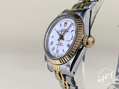 Tudor Princess OysterDate White Roman Dial 18K Gold & SS Ladies Watch 92413N
