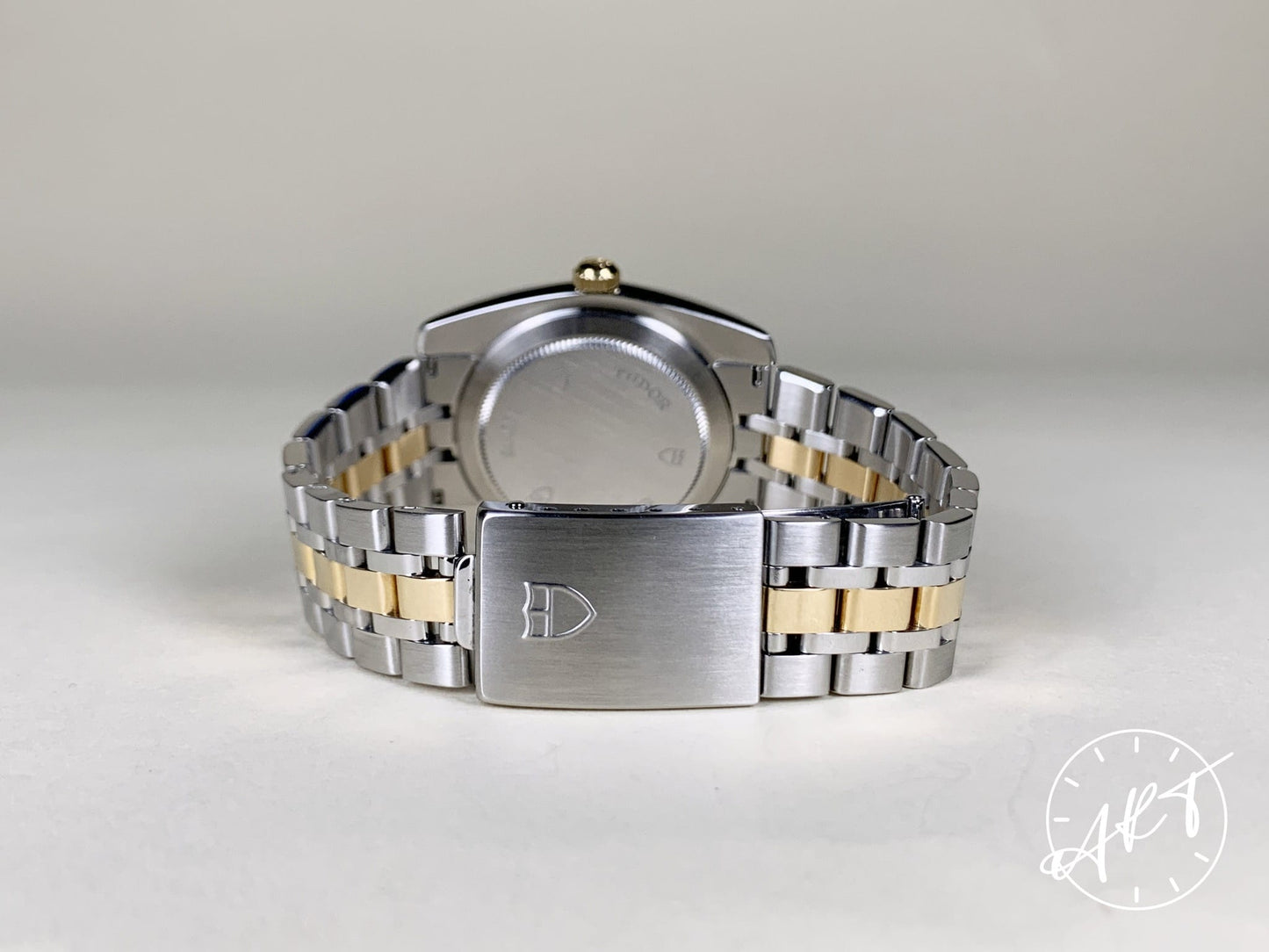 Tudor Classic Date Gold Bezel White Dial 18K Gold & SS Watch 21013 w/ Paper