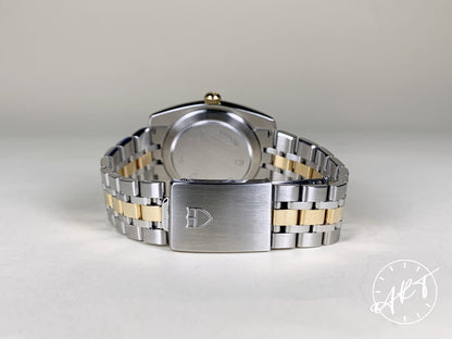 Tudor Classic Date Gold Bezel White Dial 18K Gold & SS Watch 21013 w/ Paper