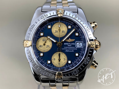 Breitling Windrider Chrono Cockpit Blue Dial 18K Gold & SS Watch B13357 w/Box