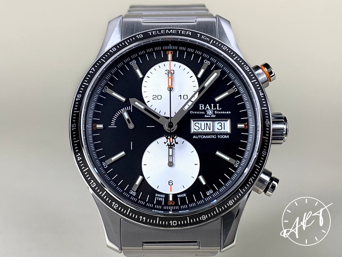 Ball Fireman Storm Chaser Pro Chrono Reverse Panda Dial SS Watch w/ Paper