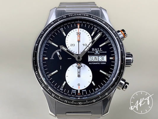 Ball Fireman Storm Chaser Pro Chrono Reverse Panda Dial SS Watch w/ Paper