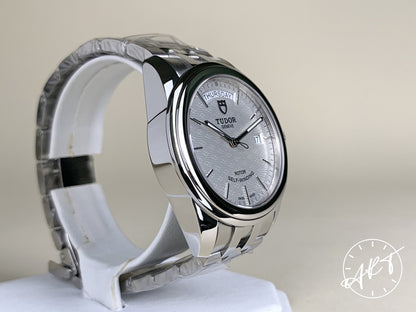 NEW Tudor Glamour Day-Date Silver Jacquard Dial SS Auto Watch 56000-0003 w/ B&P